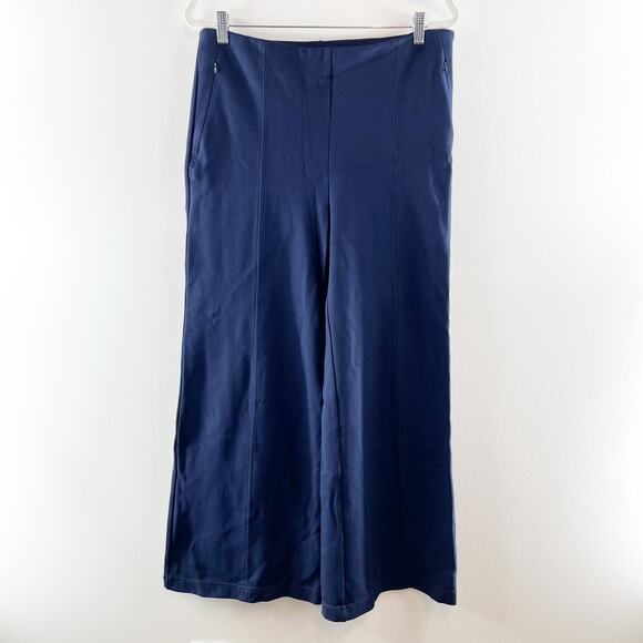 LOFT Ponte High Rise Wide Leg Trouser Pants Navy Blue Large - Picture 2 of 12